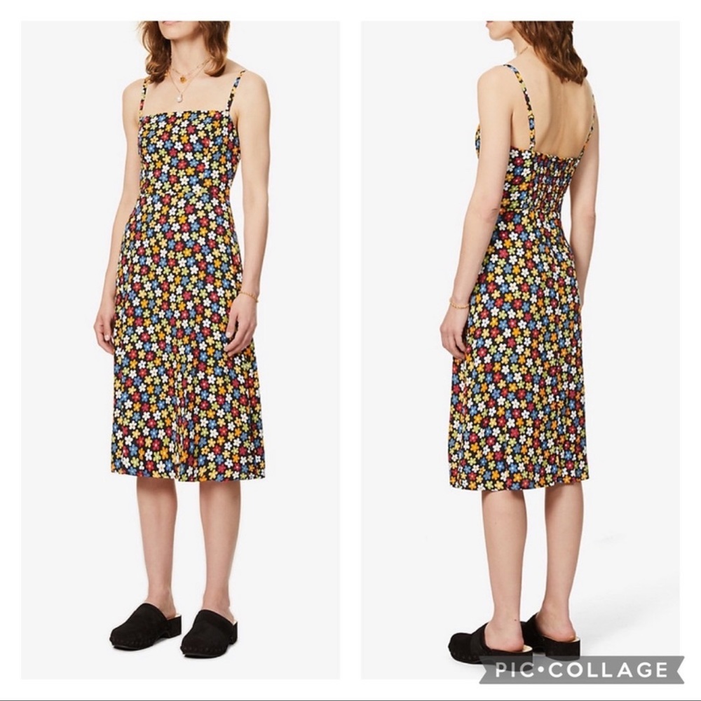 Reformation Afternoon Black Bright Floral Print Midi Sundress Size 6